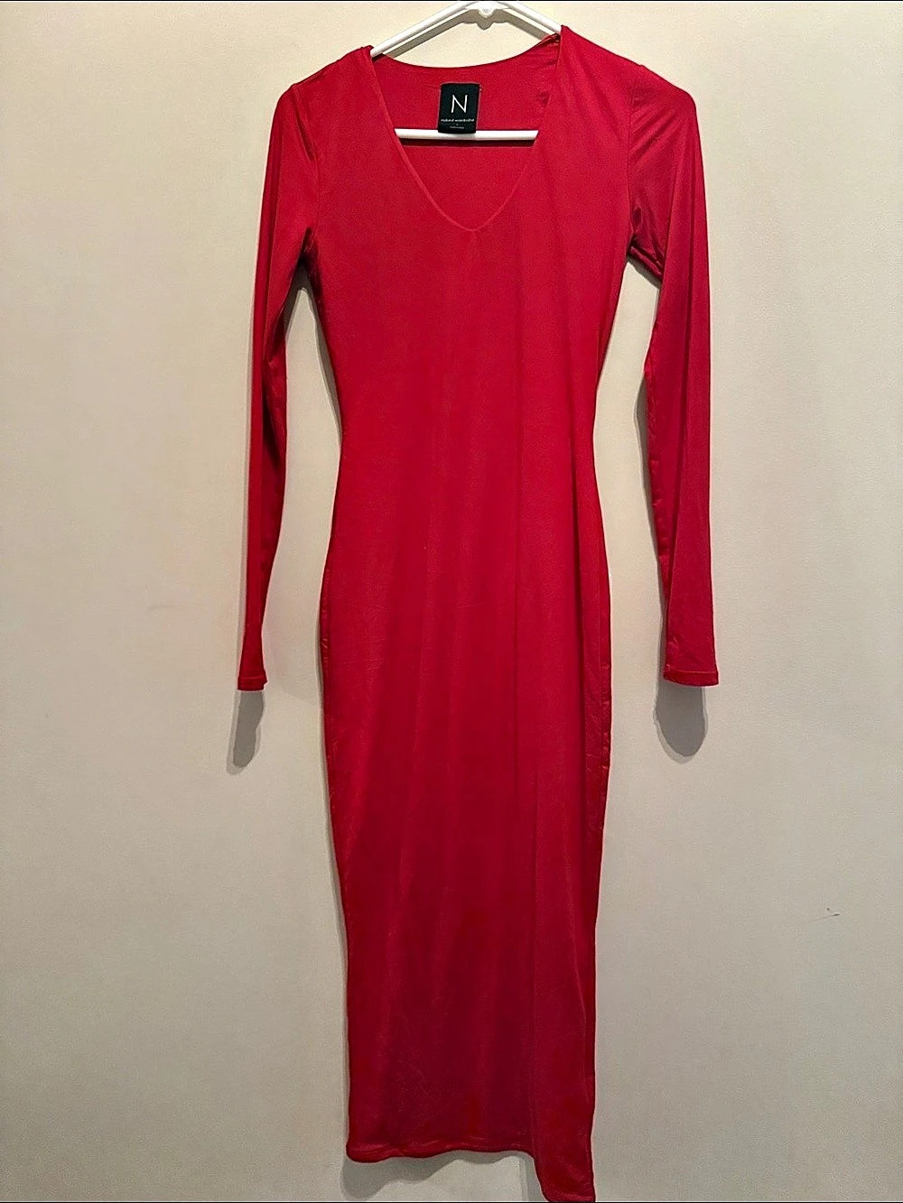 Naked Wardrobe Red Long Sleeve Maxi Dress Like New